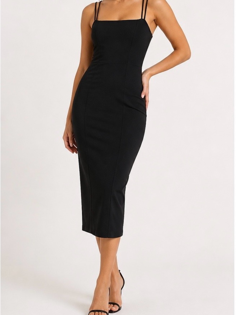 Express Double Strap Square Neck Sheath Midi Dress Black Size S NWT